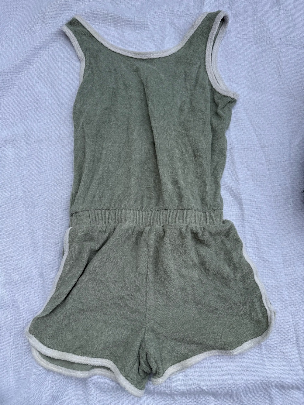Cat & Jack Olive Green Terry Tank Romper with Cream Trim